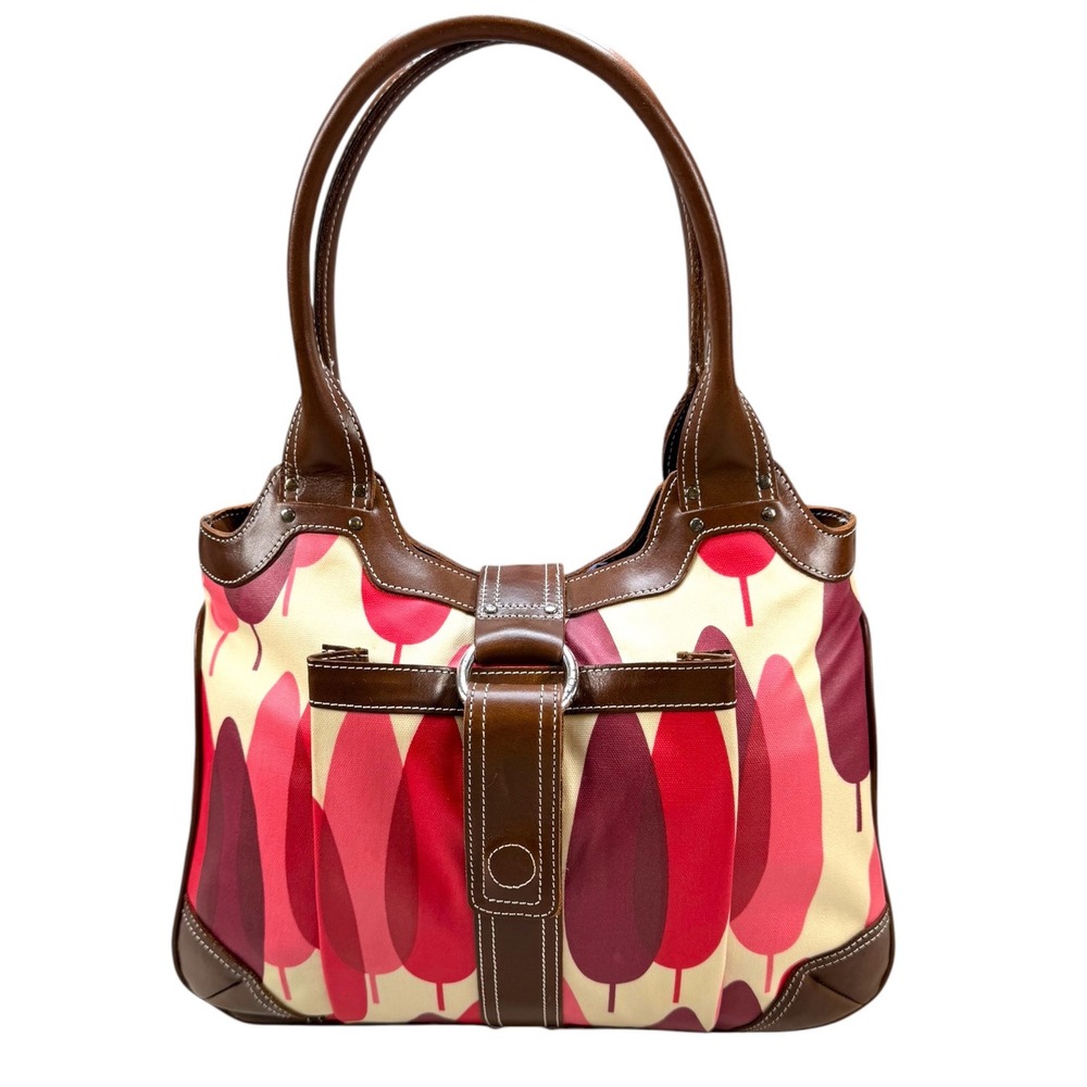Orla Kiely London Retro Stem Shoulder Bag Leather Trim Canvas Y2K Mod Floral